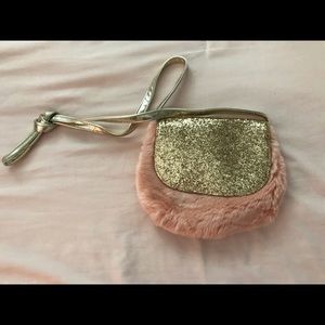 Pink faux fur and gold glitter kids purse